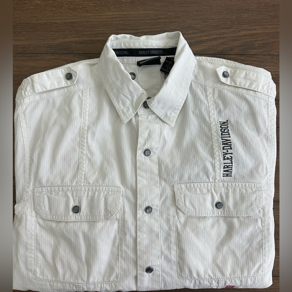 Harley-Davidson White Casual Pearl‎ Snap Heavy Weight Short Sleeve Shirt Size M